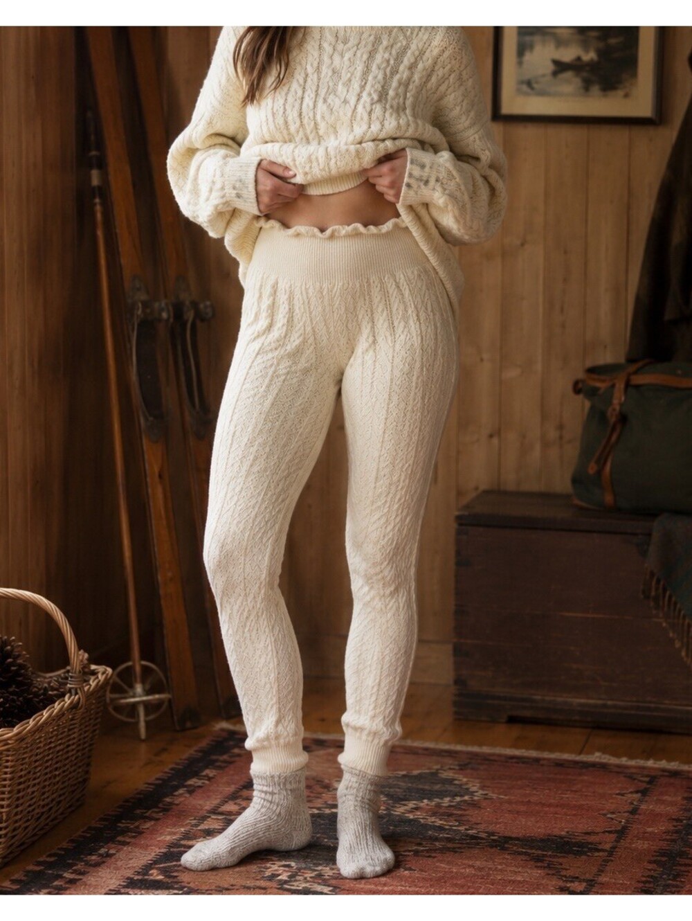 Vintage 80s L.L.Bean Wool Pointelle Long Johns Pants S/M Made England Base Layer
